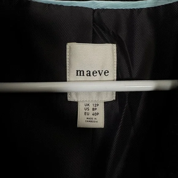 Maeve Black Dble Breasted Tweed Coat Maxi Womens 8P Classic Staple Dark Academia - Picture 10 of 12